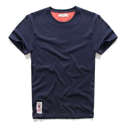 New Men's Cotton Solid Color Short Sleeve T-Shirt – Multi Pure Colors, Fancy Yarn Fabric in Wine, White, and Blue