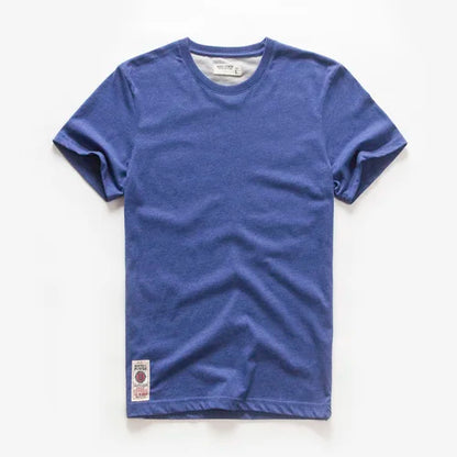 New Men's Cotton Solid Color Short Sleeve T-Shirt – Multi Pure Colors, Fancy Yarn Fabric in Wine, White, and Blue