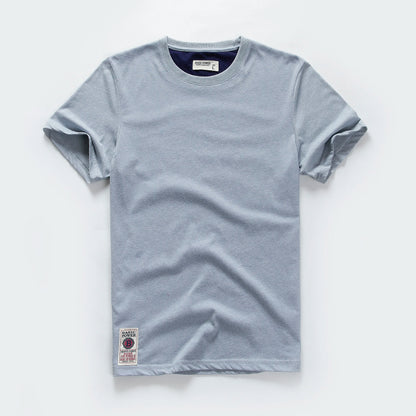 New Men's Cotton Solid Color Short Sleeve T-Shirt – Multi Pure Colors, Fancy Yarn Fabric in Wine, White, and Blue