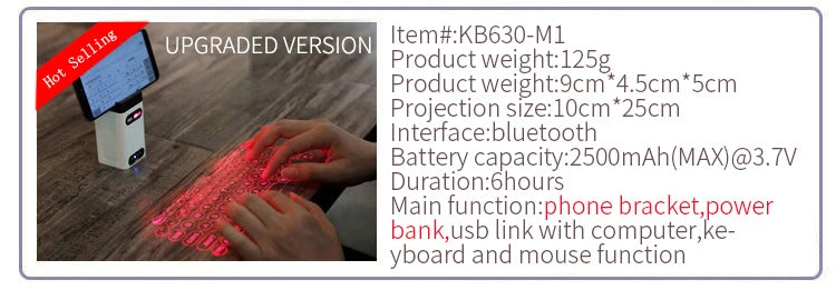 Portable Bluetooth Virtual Laser Keyboard with Mouse Function – Wireless Projection Keyboard for Phones, Tablets, Laptops & PCs
