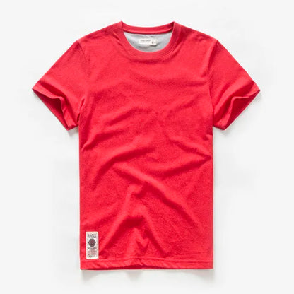 New Men's Cotton Solid Color Short Sleeve T-Shirt – Multi Pure Colors, Fancy Yarn Fabric in Wine, White, and Blue