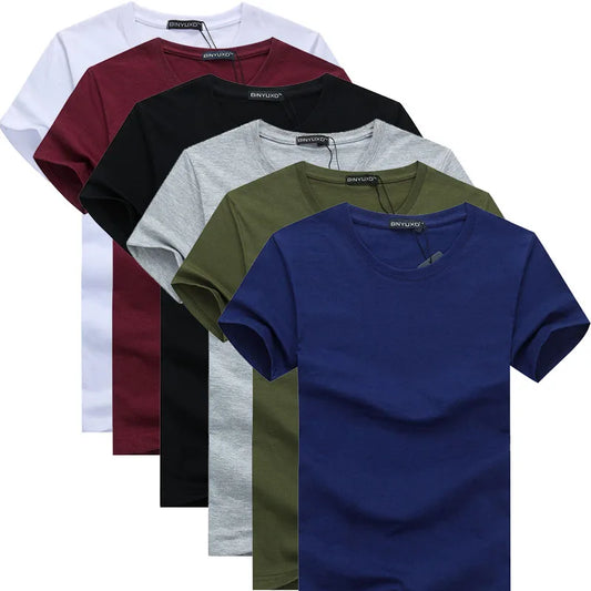 6-Pack 2024 Men's Basic Solid Color Cotton T-Shirts – Minimalist Design, Short Sleeve, Plus Size Options, New Arrival Casual Tees