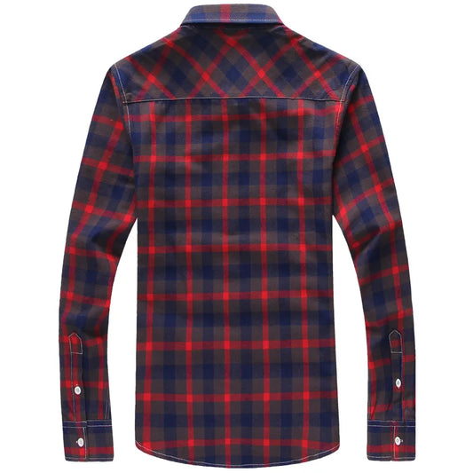 2024 New Men's Plus Size Plaid Button-Down Shirt – Long Sleeve Casual Checkered Shirt 5XL Fashion Top