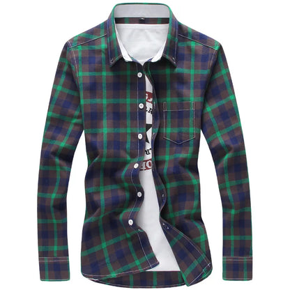 2024 New Men's Plus Size Plaid Button-Down Shirt – Long Sleeve Casual Checkered Shirt 5XL Fashion Top