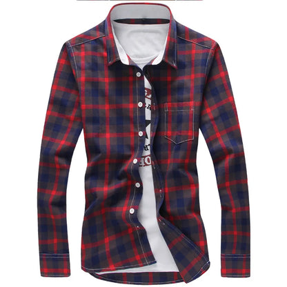 2024 New Men's Plus Size Plaid Button-Down Shirt – Long Sleeve Casual Checkered Shirt 5XL Fashion Top