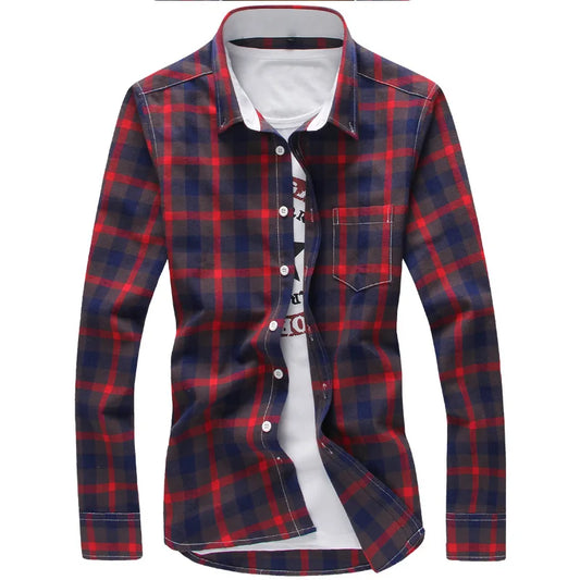 2024 New Men's Plus Size Plaid Button-Down Shirt – Long Sleeve Casual Checkered Shirt 5XL Fashion Top
