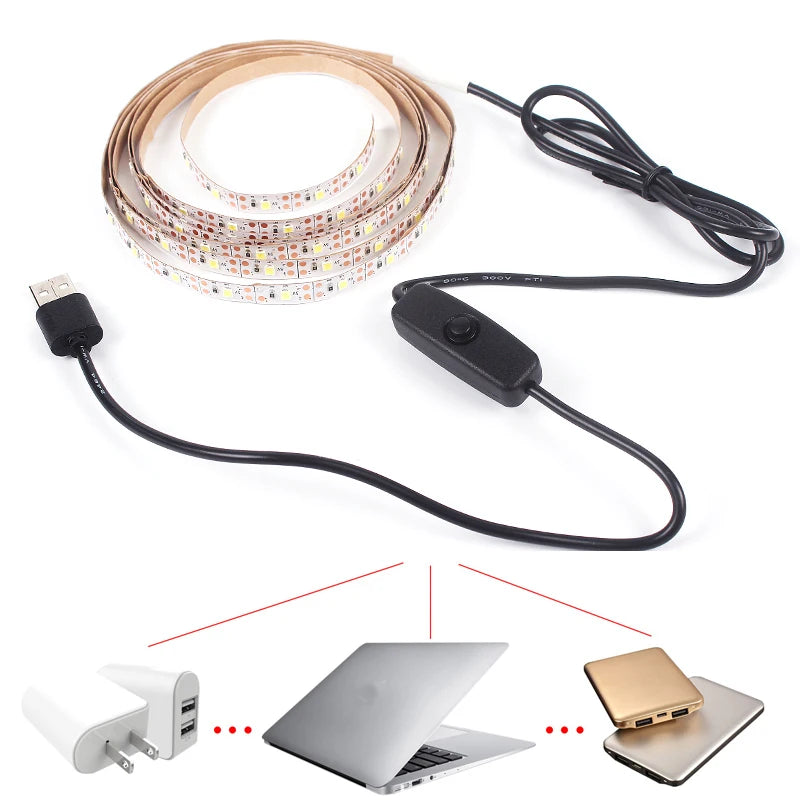 USB 5V LED Strip Light with Switch – Flexible 2835 SMD Light Tape for TV, Monitor, and Home Decoration &nbsp;