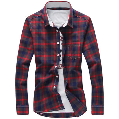 2024 New Men's Plus Size Plaid Button-Down Shirt – Long Sleeve Casual Checkered Shirt 5XL Fashion Top