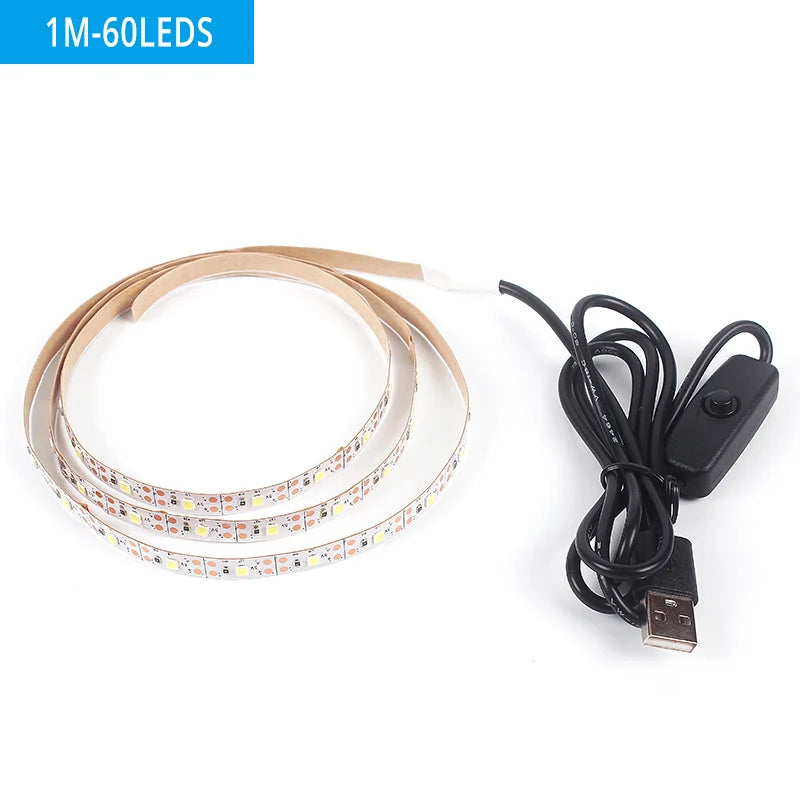 USB 5V LED Strip Light with Switch – Flexible 2835 SMD Light Tape for TV, Monitor, and Home Decoration &nbsp;