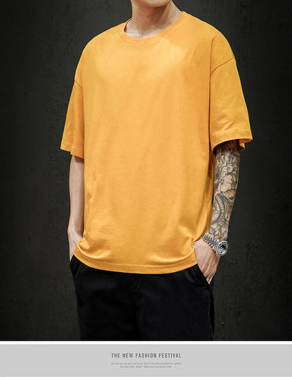 Men’s Oversized Hip-Hop T-Shirt – Summer Solid Color Streetwear Cotton Tee, Casual Short Sleeve Fashion Top