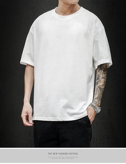 Men’s Oversized Hip-Hop T-Shirt – Summer Solid Color Streetwear Cotton Tee, Casual Short Sleeve Fashion Top