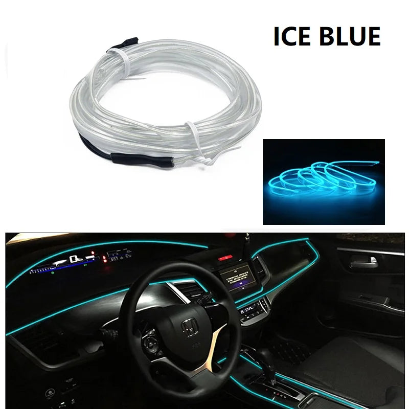 1/2/3/5M Flexible EL Neon Wire LED Strip for Car Interior Decoration, USB Powered DIY Ambient Party Lighting