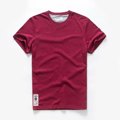 New Men's Cotton Solid Color Short Sleeve T-Shirt – Multi Pure Colors, Fancy Yarn Fabric in Wine, White, and Blue
