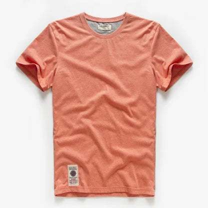 New Men's Cotton Solid Color Short Sleeve T-Shirt – Multi Pure Colors, Fancy Yarn Fabric in Wine, White, and Blue