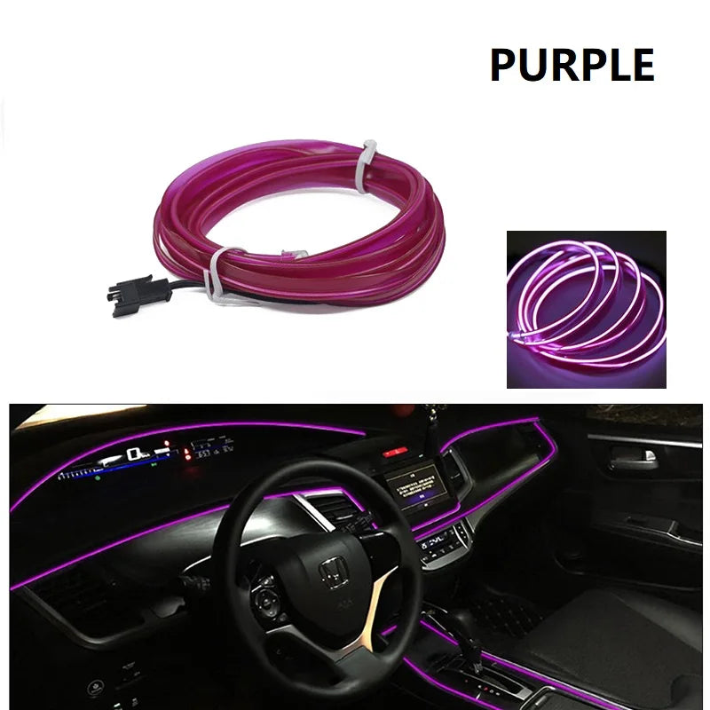 1/2/3/5M Flexible EL Neon Wire LED Strip for Car Interior Decoration, USB Powered DIY Ambient Party Lighting