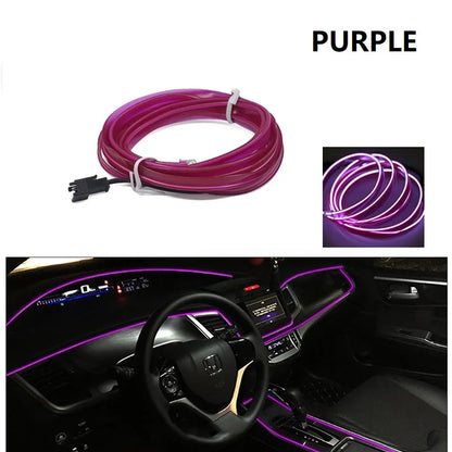 1/2/3/5M Flexible EL Neon Wire LED Strip for Car Interior Decoration, USB Powered DIY Ambient Party Lighting