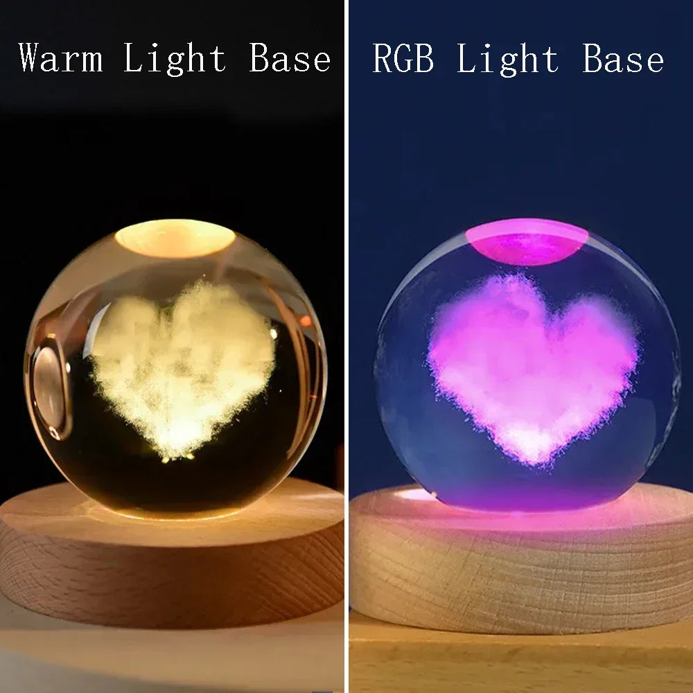 3D Laser Engraved Solar System Crystal Ball Night Light – Planet Globe Lamp for Home Décor, Astronomy Gift, Birthday Present
