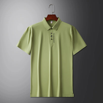 Men's Premium Printed Polo Shirt – Short Sleeve, Seamless Ice Silk, Breathable Golf & Business Casual Summer Tee