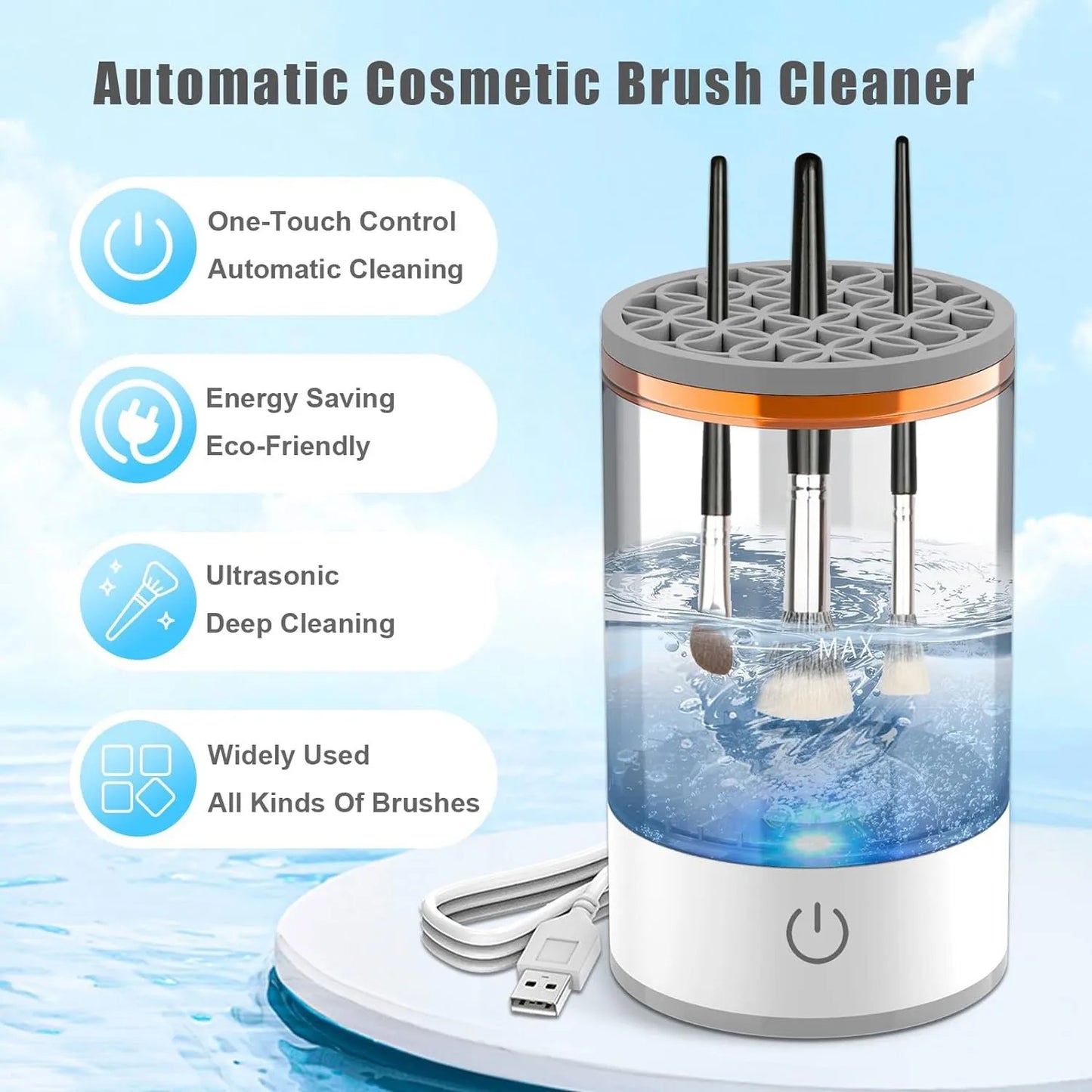 Portable USB Electric 3-in-1 Makeup Brush Cleaner with Drying Rack – Fast and Easy Brush Washer