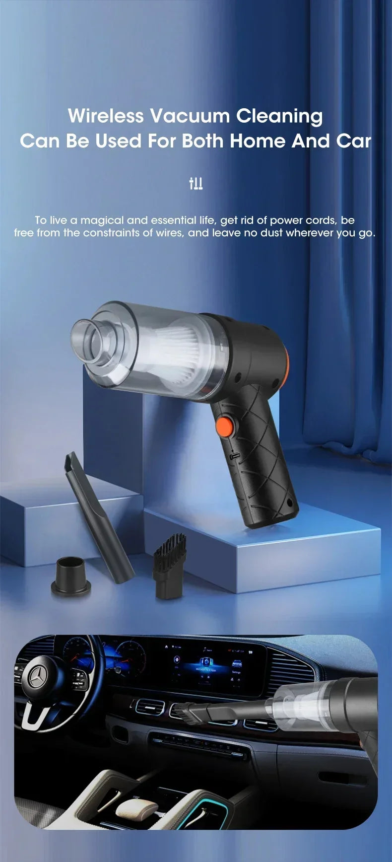 Cordless Handheld Car Vacuum Cleaner – Powerful Suction & Blower, Portable Mini Vacuum for Car and Home Use