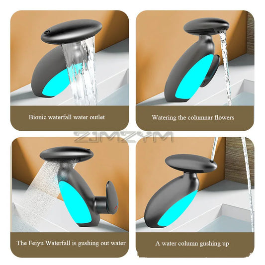 360° Rotating LED Basin Faucet with 4 Water Modes, Pull-Out Spout & Temperature Sensor – Drip-Free Hot & Cold Mixer Tap