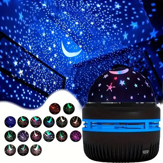 USB LED Rotating Star Projector Night Light – Moon &amp; Star Galaxy Lamp for Home &amp; Holiday Decoration