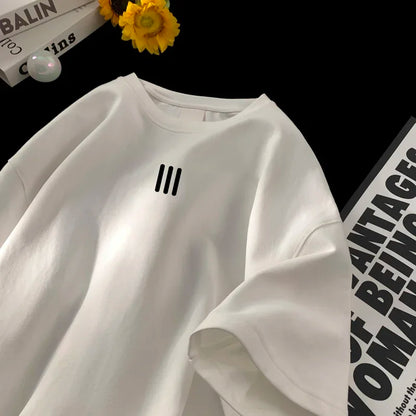 Men's Oversized Cotton T-Shirts – 2024 New Casual Summer Printed Tees, Fashionable and Comfortable, Available in White and 3XL Size.