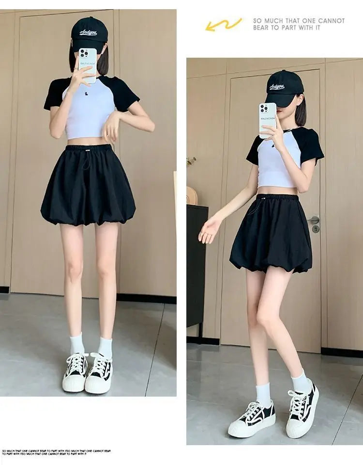 Women's High-Waist Lantern Shorts – Casual Summer Streetwear with Pockets, Relaxed Fit for Students, Youth, and Everyday Wear