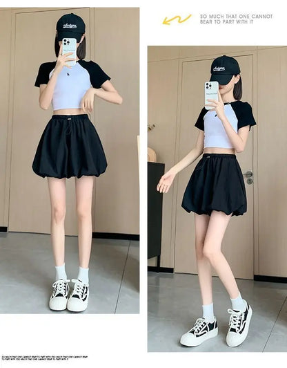 Women's High-Waist Lantern Shorts – Casual Summer Streetwear with Pockets, Relaxed Fit for Students, Youth, and Everyday Wear