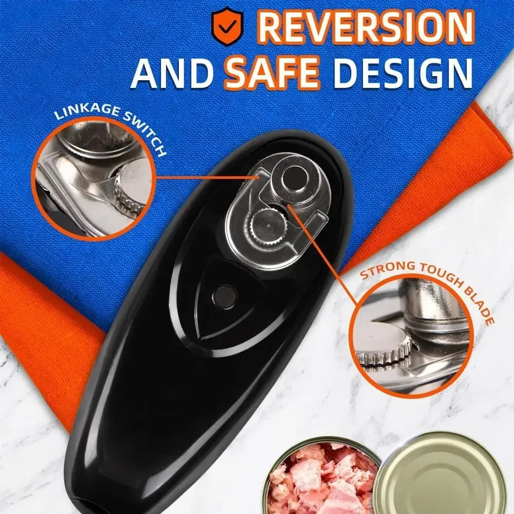 One-Touch Electric Can and Jar Opener – Battery-Powered Handheld Kitchen Tool with Smooth Edge Cutting