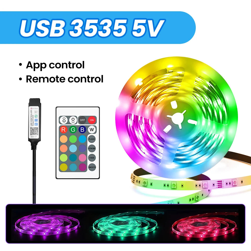 5V RGB LED Strip Lights, 1M-30M, 16 Million Colors, Music Sync, Color Changing LED Lighting for Parties and Home Decor