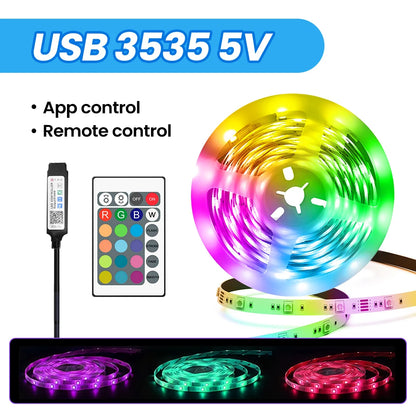 5V RGB LED Strip Lights, 1M-30M, 16 Million Colors, Music Sync, Color Changing LED Lighting for Parties and Home Decor