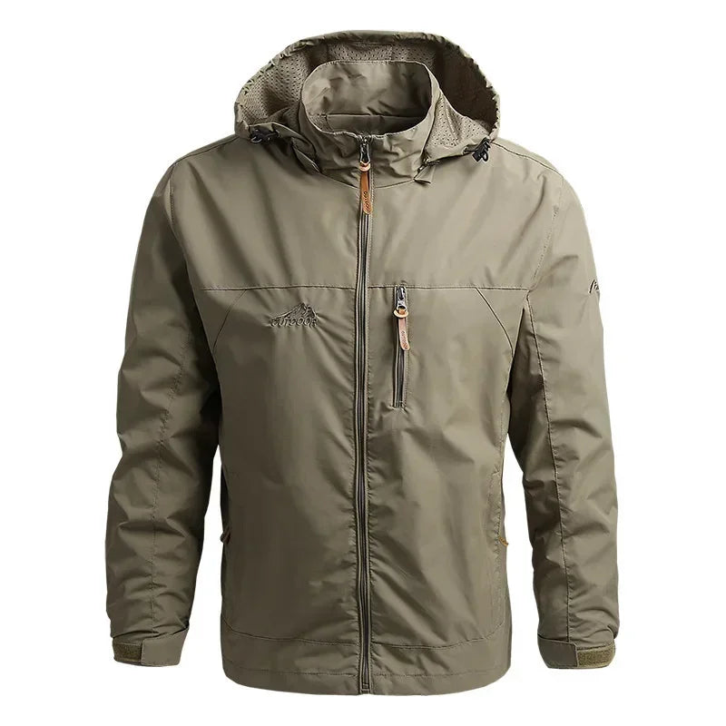 Men's Waterproof Hooded Windbreaker – Casual Outdoor Jacket for Hiking, Camping, and Fishing