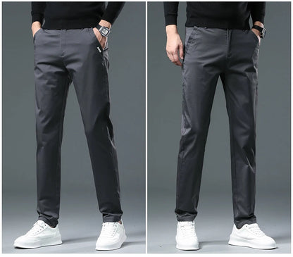 Men’s Classic Straight-Leg Cotton Trousers – 98% Cotton, Breathable Business Casual Pants with Elastic Comfort – Ideal for Spring &amp; Summer