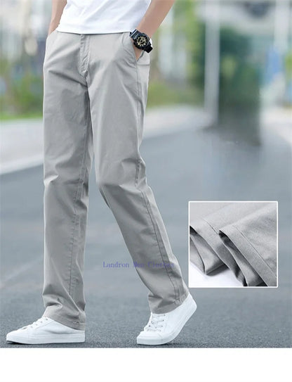 Men's Summer Lightweight Stretch Chino Pants – Loose Fit Cotton Trousers in Khaki, Blue, and Black – Plus Sizes 42 &amp; 44