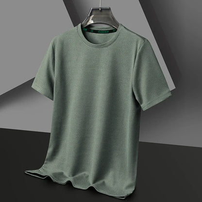 Men’s Summer Casual Waffle O-Neck Short Sleeve T-Shirt – Breathable Solid Color Fashion Tee