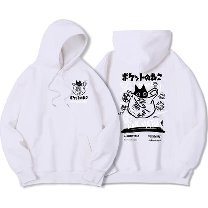 Y2K Harajuku Kawaii Cat Couple Print Hoodie – Unisex Oversized Fleece Pullover for Autumn, Warm Hip Hop Style Sweatshirt