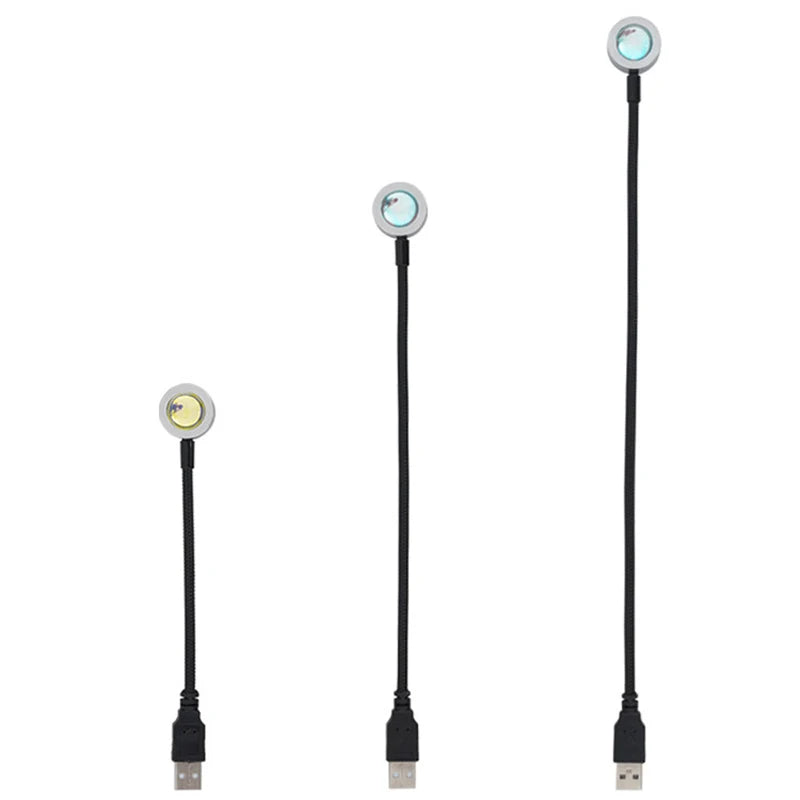 USB Sunset Projection Lamp with Rainbow Effect – Atmospheric Night Light for Photography, Selfies, Coffee Shops, Live Streaming, and Wall Decoration