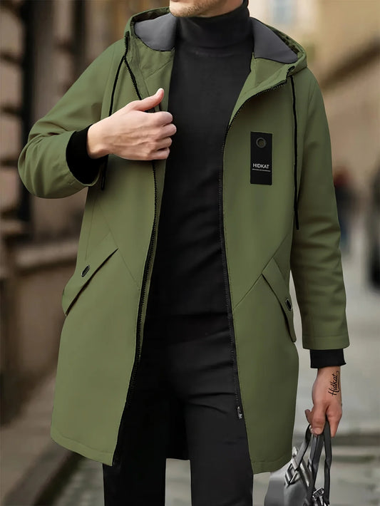 Men’s Olive Green Lightweight Zip-Up Hoodie Jacket – Waterproof Outdoor Coat with Drawstring Pockets