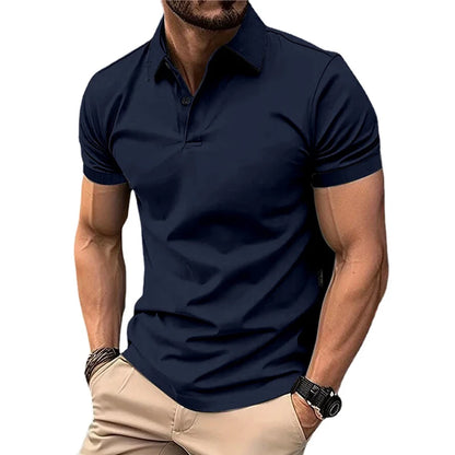 Men’s Summer Casual Polo Shirt with Short Sleeves, Solid Color, Lapel Collar, Button-Up Design – Lightweight and Perfect for Streetwear and Jogging