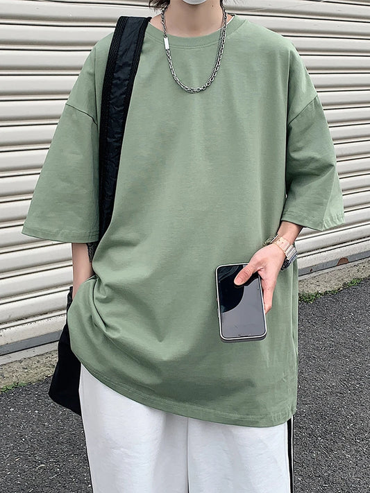 Unisex Oversized Summer T-Shirt – 210G Cotton Loose Fit Korean Style Short Sleeve Tee for Men & Women | Solid Color Y2K Hip Hop Casual Top