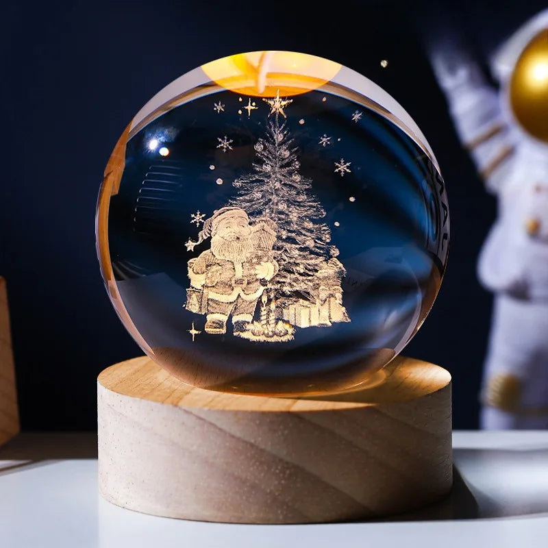 Christmas 3D Crystal Ball Galaxy Projector Lamp – USB Night Light with Planetary Projection, Romantic Gift for Couples, Festive Ambient Lighting