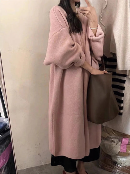 2024 Women's V-Neck Knit Cardigan – Long Sleeve Open Front Sweater, Loose Fit Solid Color Winter Outerwear