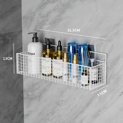 Wall-Mounted Iron Bathroom Shelf – No-Drill Storage Rack, Single-Layer Organizer for Toilets & Washrooms