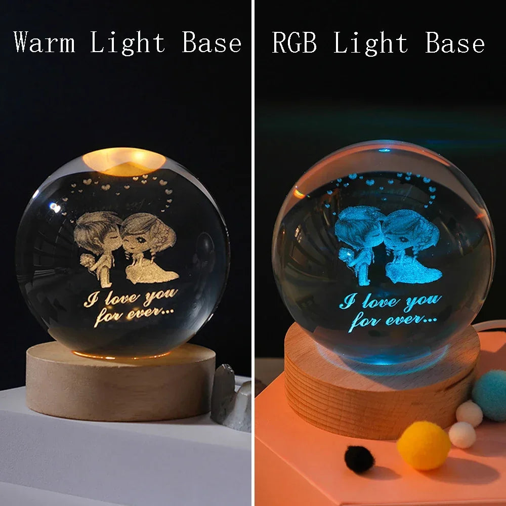 3D Laser Engraved Solar System Crystal Ball Night Light – Planet Globe Lamp for Home Décor, Astronomy Gift, Birthday Present