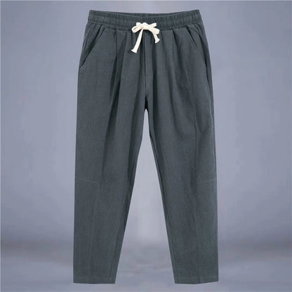 Men's Casual Cotton-Linen Pants – Breathable Loose-Fit Straight-Leg Drawstring Trousers in Solid Colors, Stylish Summer Streetwear