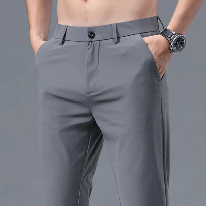Men's Summer Lightweight Stretch Suit Pants – Slim Fit Korean Style Business Casual Trousers with Elastic Waist