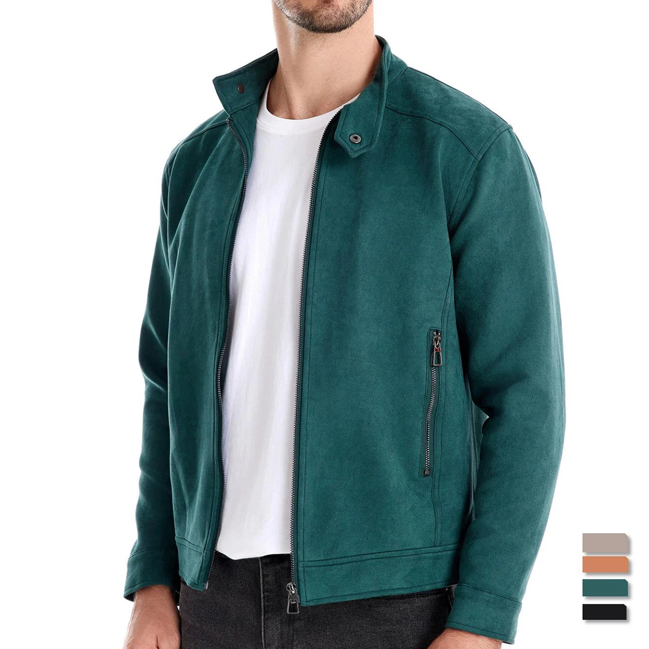 AIOPESON Men's Faux Suede Stand Collar Zip-Up Jacket Casual Business Trucker Coat