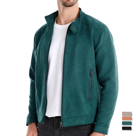AIOPESON Men's Faux Suede Stand Collar Zip-Up Jacket Casual Business Trucker Coat