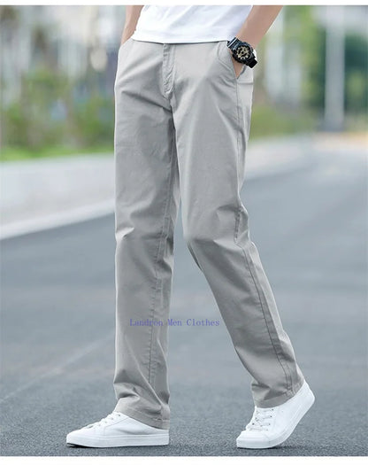 Men's Summer Lightweight Stretch Chino Pants – Loose Fit Cotton Trousers in Khaki, Blue, and Black – Plus Sizes 42 &amp; 44